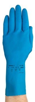 BLUE LATEX GLOVES FLOCK LINED 12" LENGTH 16MIL SZ 8  12DZ/CS